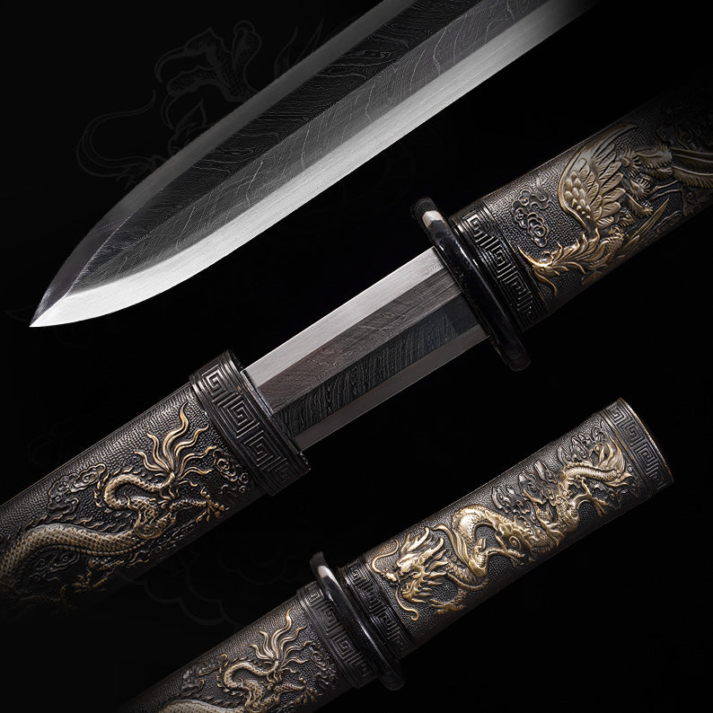 two different types of knives on a black background