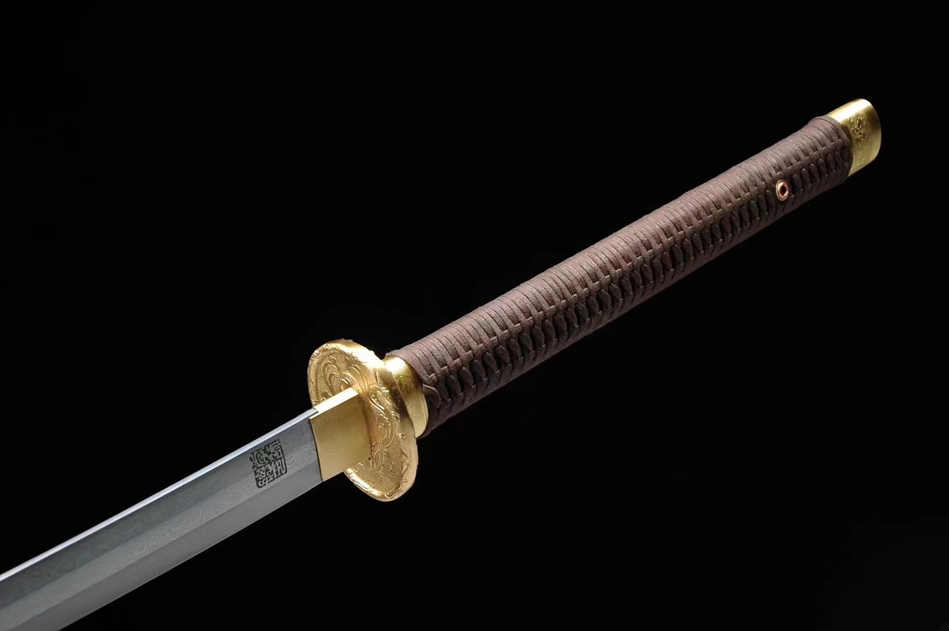 View of Katana with brown cording, for sale by MoonSword